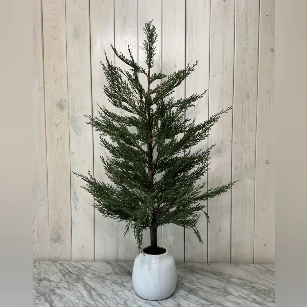 Crate & Barrel, Faux 33” Cypress Tree in White Pot
